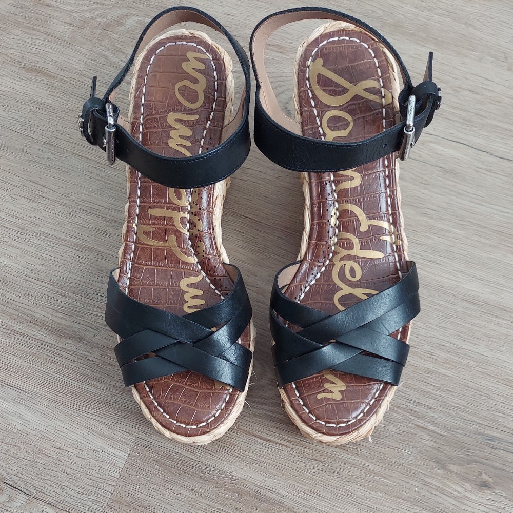 SAM EDELMAN platform wedge sandal black